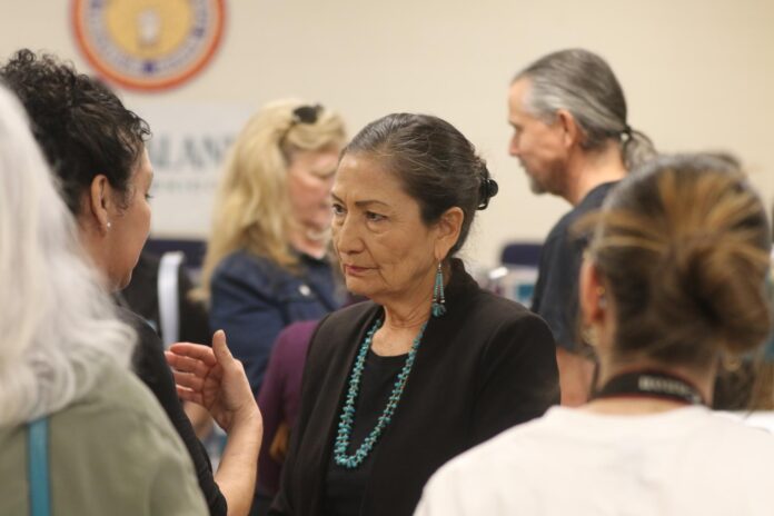 Deb Haaland speaks with voters, March 2, 2025 in Carlsbad.