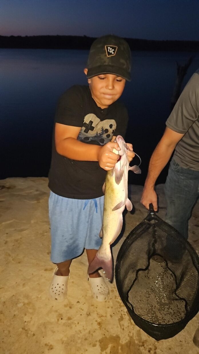 Preston Fuller caught this 2½-pound channel catfish at sunset using shrimp on Aug. 3, 2026 at Clayton Lake.