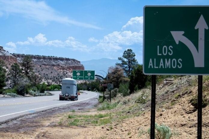 A transuranic waste shipment departs Los Alamos, New Mexico, for the Waste Isolation Pilot Plant.
