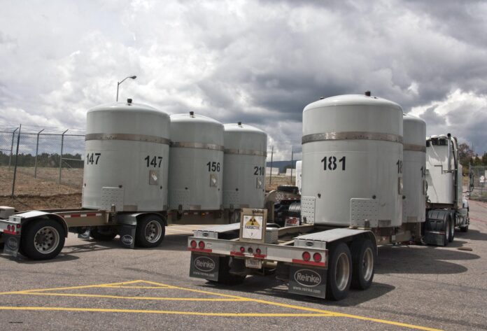 Nuclear waste is taken to the Waste Isolation Pilot Plant via truck.