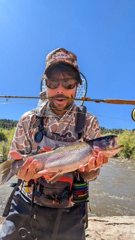 Jorge Liloy noted the the Pecos River in northern New Mexico was running strong and fish are swimming deeper than usual, “nymphing is the way to go.” He caught this trout with Pat’s Rubber Legs on Sept. 20, 2026.